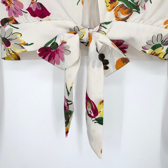 ZARA Floral Balloon Sleeve Blouse Faux Wrap Ruffle Trim Cropped Top - Picture 9 of 12